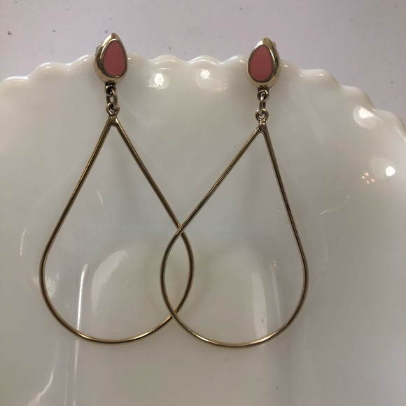 Sterling Silver Teardrop Hoop Earrings Rose Quarts Stone Jewelry Big Statement - Picture 6 of 7